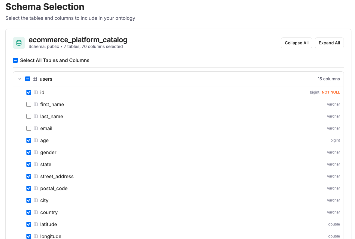 Create Project and Schema Selection